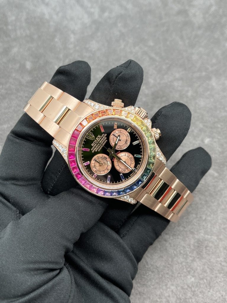 Rolex Custom Daytona Rainbow M116595R 18K Solid Gold And Gemstones 40mm Super Clone - Image 2