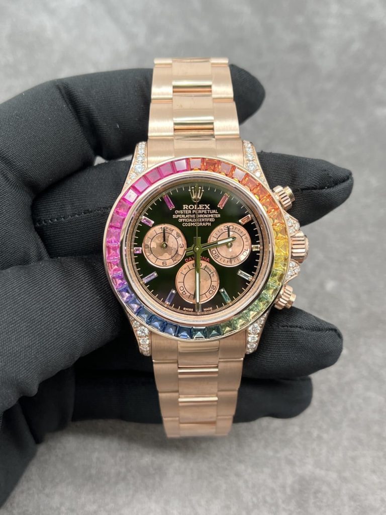 Rolex Custom Daytona Rainbow M116595R 18K Solid Gold And Gemstones 40mm Super Clone