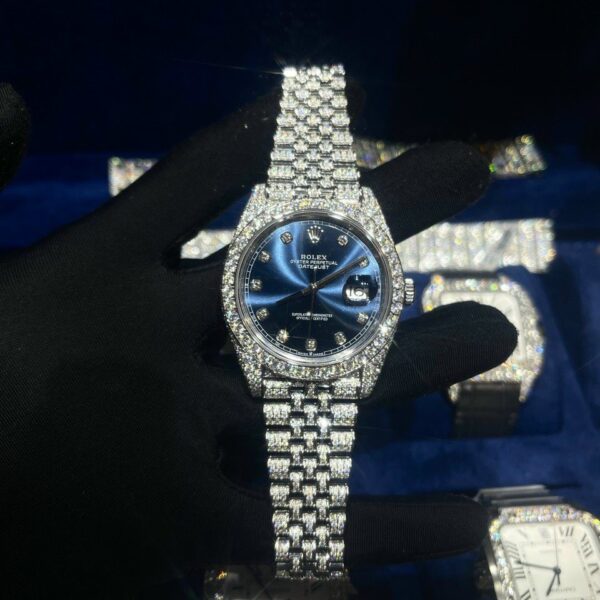 Dong Ho Rolex Do Kim Cuong Moissanite DateJust Mat Xanh Blue 41mm 1 1