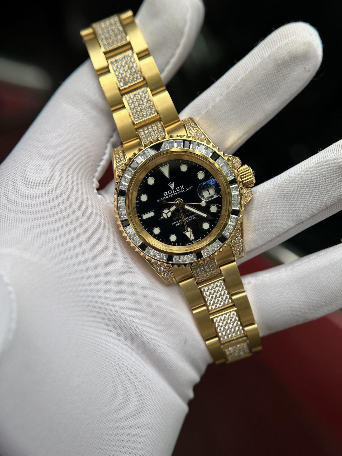 Rolex GMT-Master II Super Clone 1:1 Watch With Full Diamond Black Dial 40mm