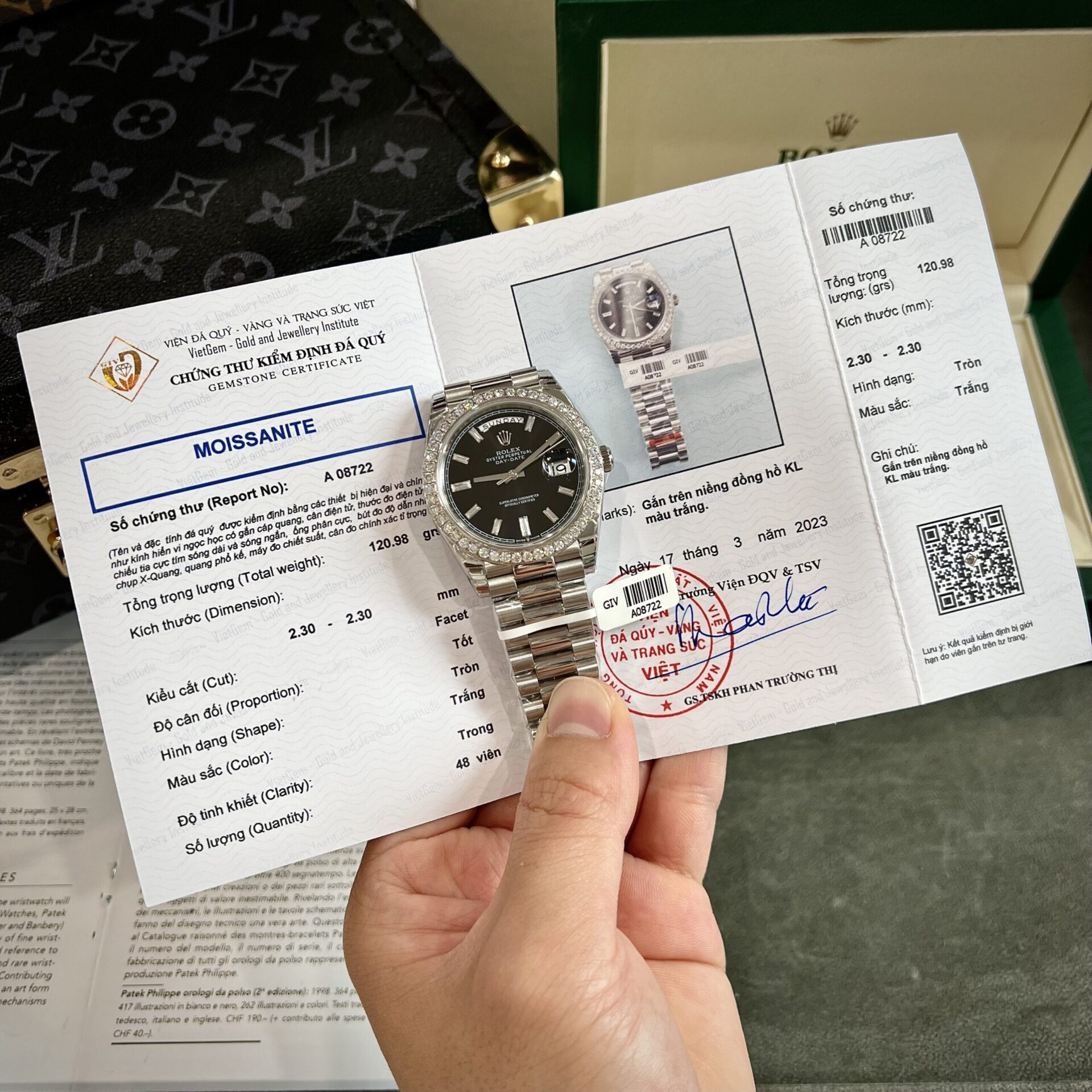 Rolex Day-Date Super Clone Watch Black Dial Custom Moissanite Diamonds 40mm