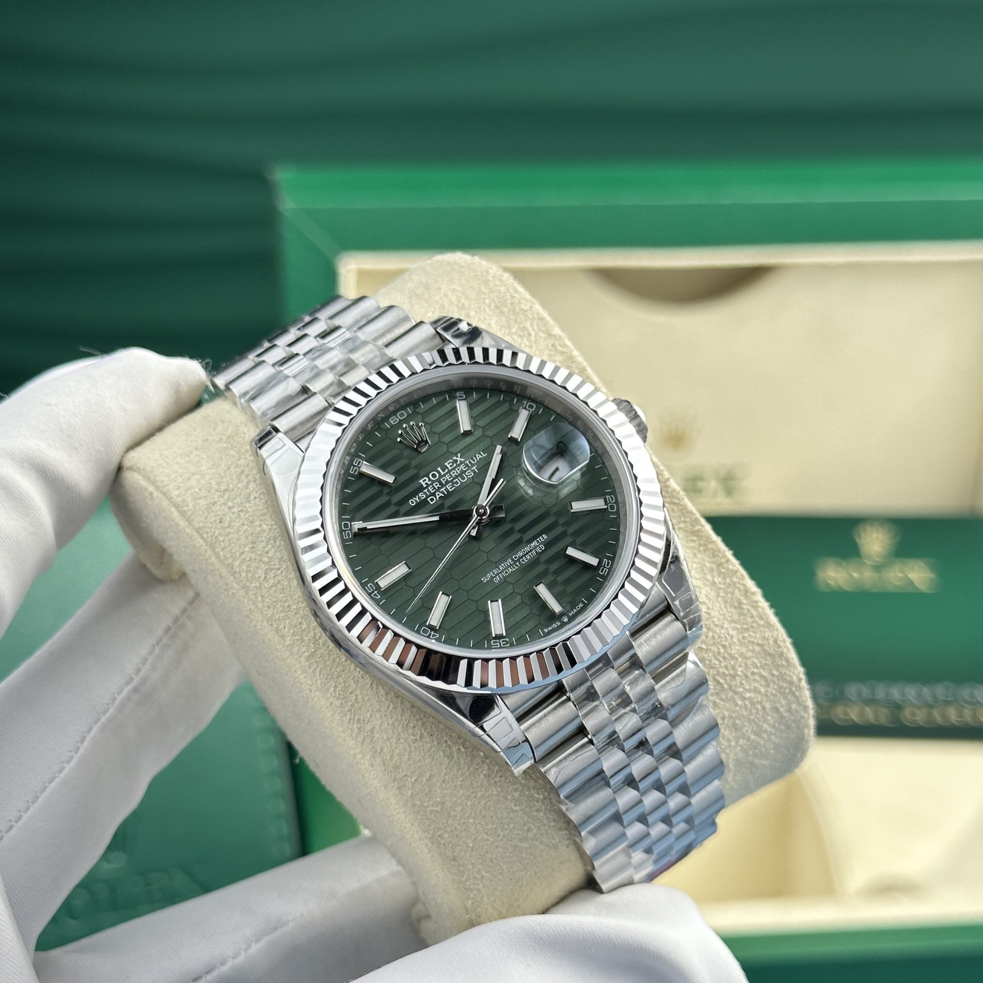 Rolex Super Clone Watch DateJust 126334 Green Motif Dial VS Factory 41mm - Image 3