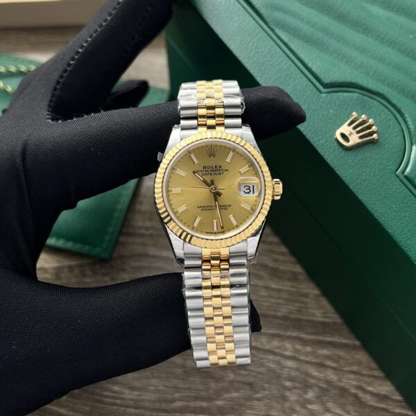 Dong Ho Rolex Nu DateJust Mat So Vang Coc Da Quang 31mm 1 scaled 1