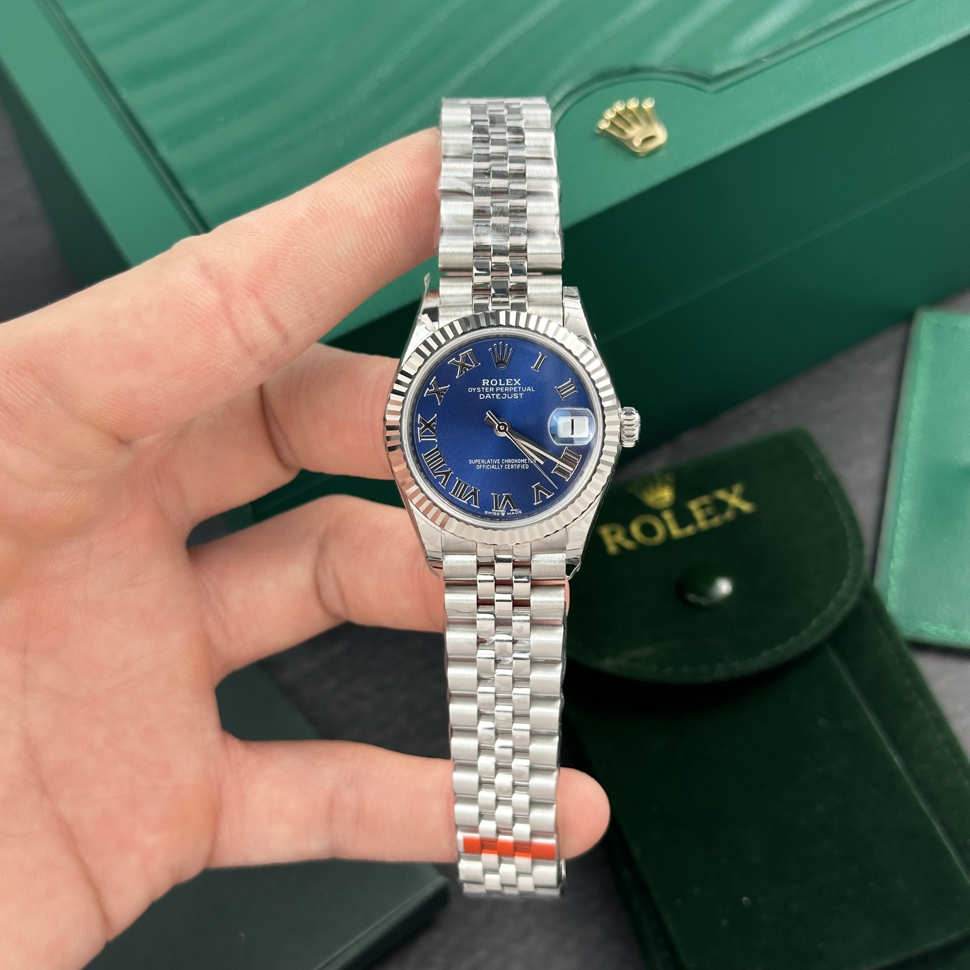 Rolex Super Clone Watch DateJust Roman Numeral Pile Blue Dial EW Factory 31mm