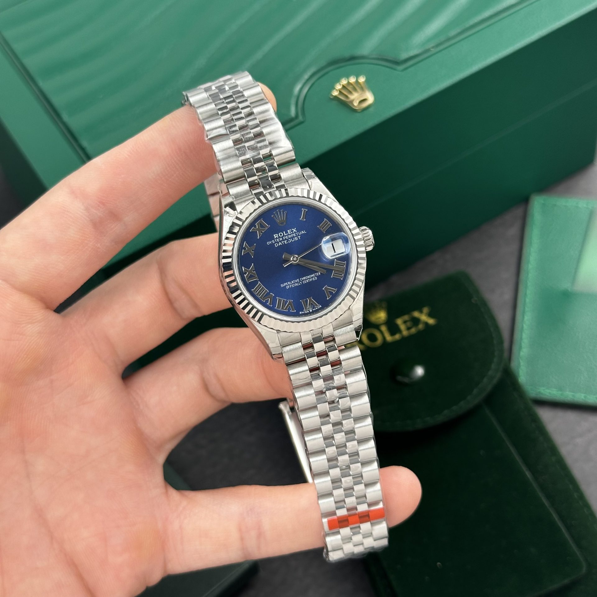 Rolex Super Clone Watch DateJust Roman Numeral Pile Blue Dial EW Factory 31mm - Image 2