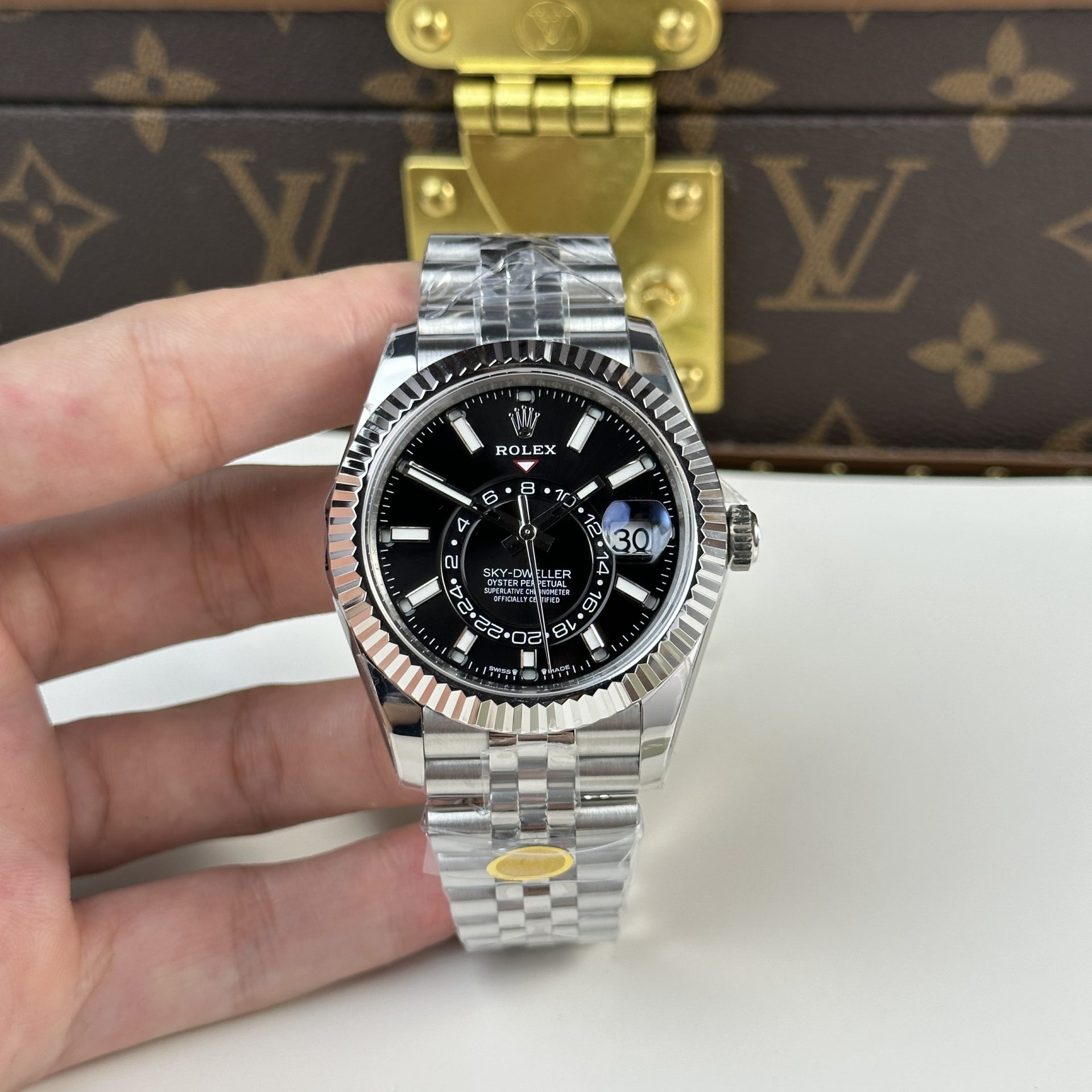 Rolex Clone Watch Sky Dweller 326934 Dial Black Strap Jubilee 42mm