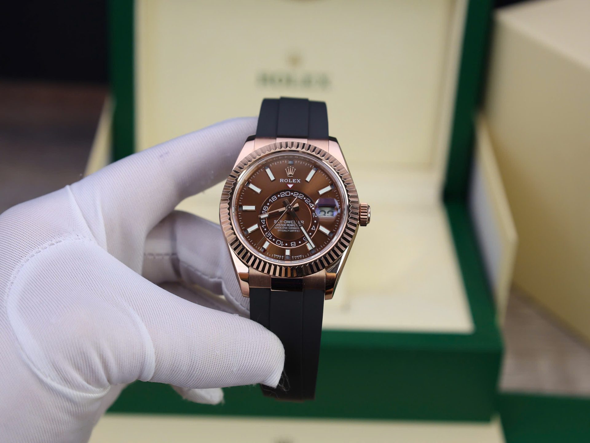 Rolex Sky-Dweller M336235 Custom Gold Wrapped Chocolate Dial 42mm Super Clone - Image 2