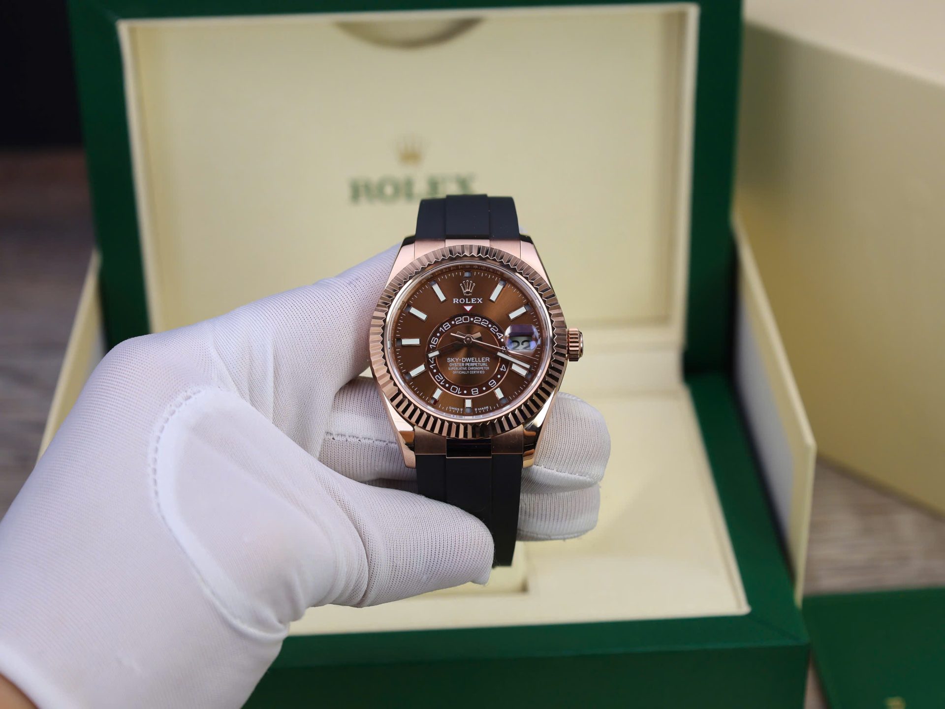 Rolex Sky-Dweller M336235 Custom Gold Wrapped Chocolate Dial 42mm Super Clone - Image 3