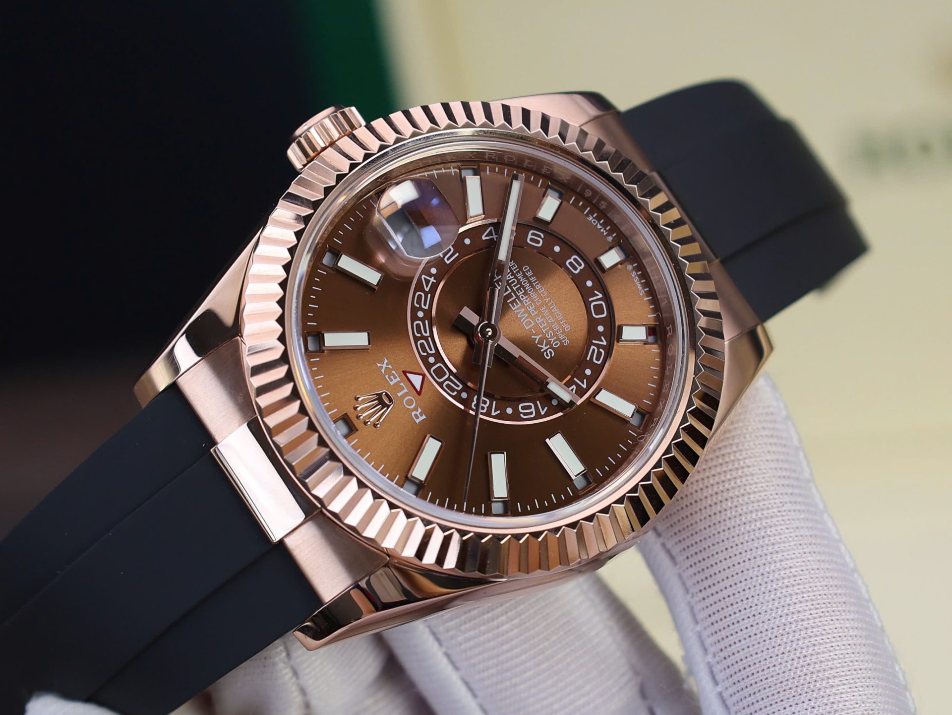 Rolex Sky-Dweller M336235 Custom Gold Wrapped Chocolate Dial 42mm Super Clone - Image 6