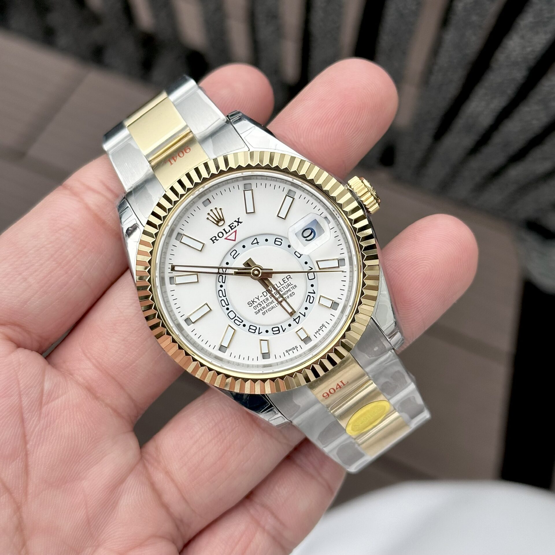 Rolex Sky-Dweller Super Clone Watch White Dial Demi Oyster Strap Factory N 41mm - Image 2
