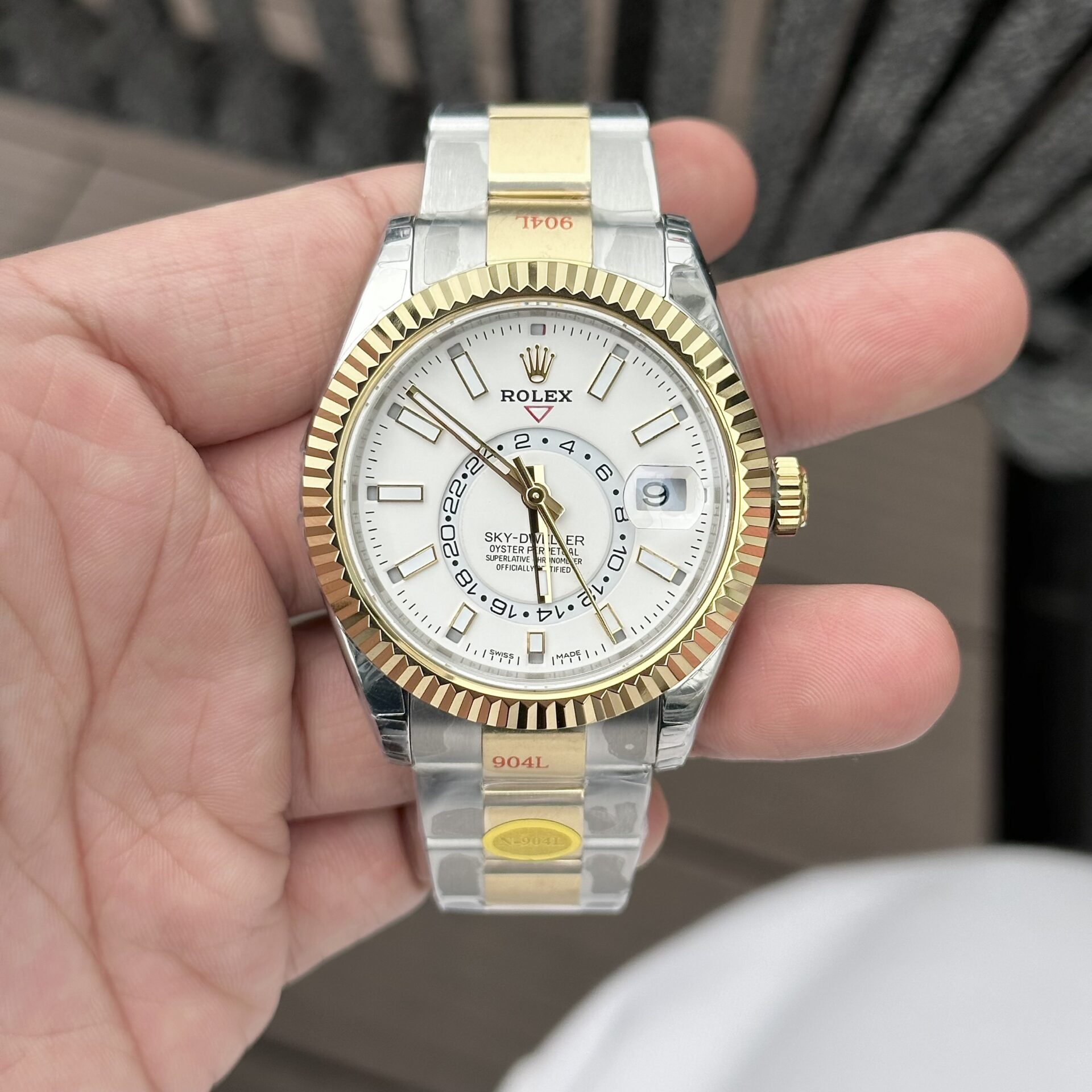 Rolex Sky-Dweller Super Clone Watch White Dial Demi Oyster Strap Factory N 41mm