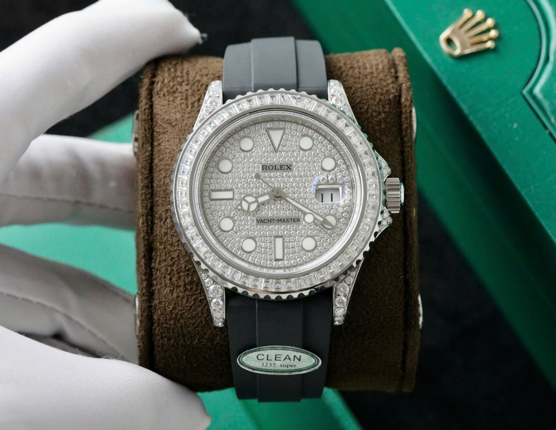 Rolex Yacht-Master Super Clone Watch Full Diamond Moissanite Rubber Strap 42mm - Image 2