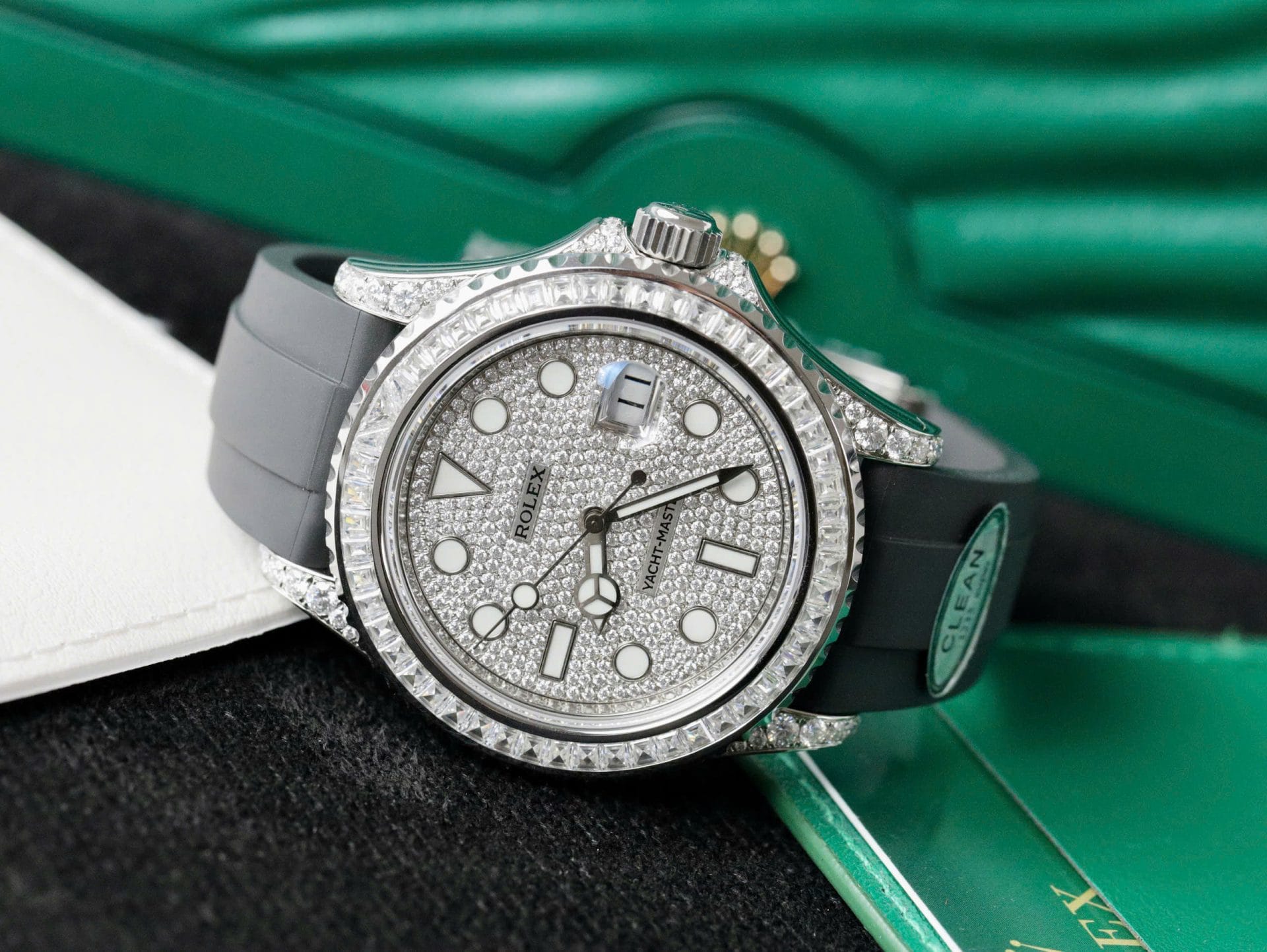 Rolex Yacht-Master Super Clone Watch Full Diamond Moissanite Rubber Strap 42mm - Image 3