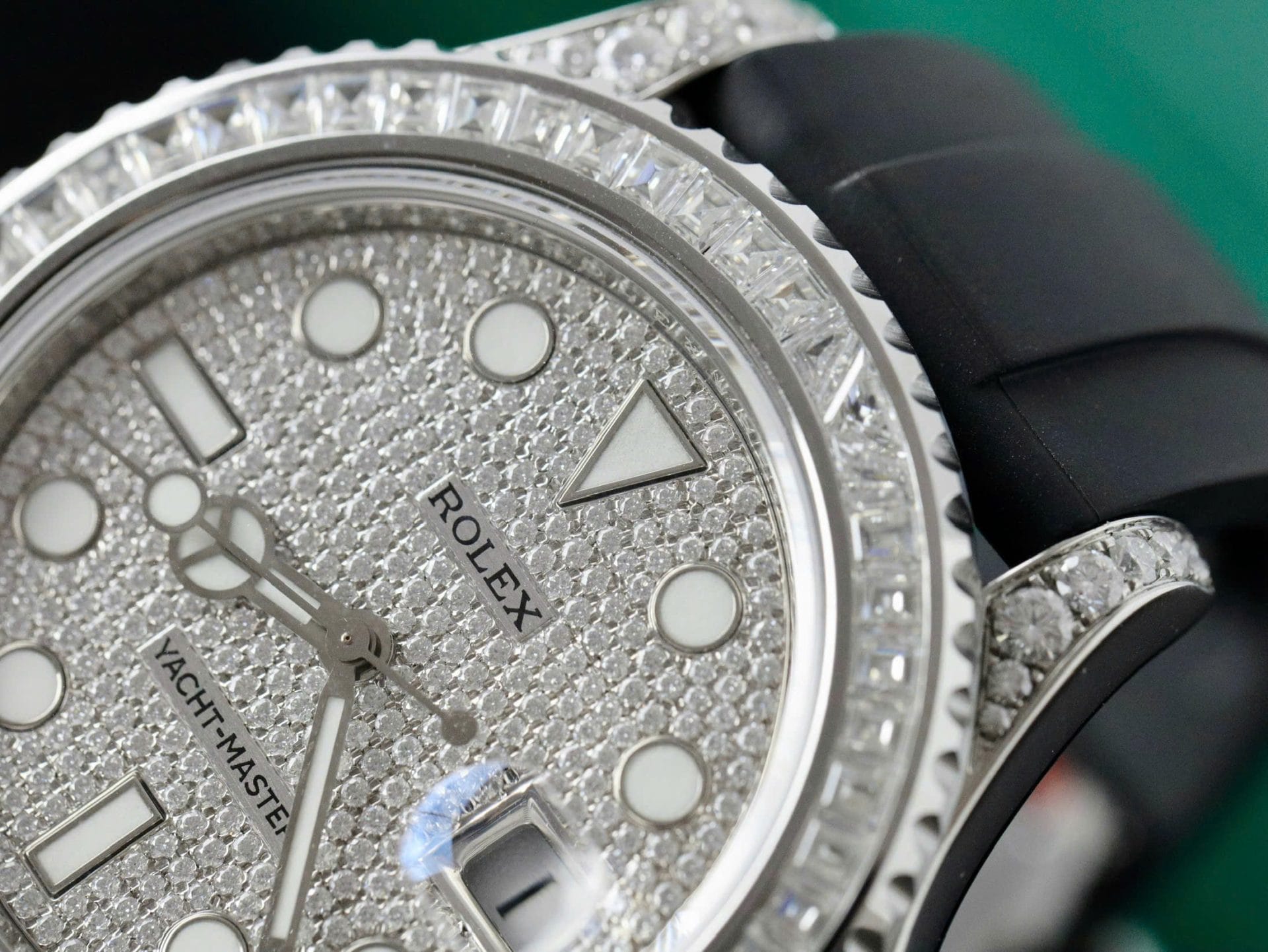 Rolex Yacht-Master Super Clone Watch Full Diamond Moissanite Rubber Strap 42mm - Image 5