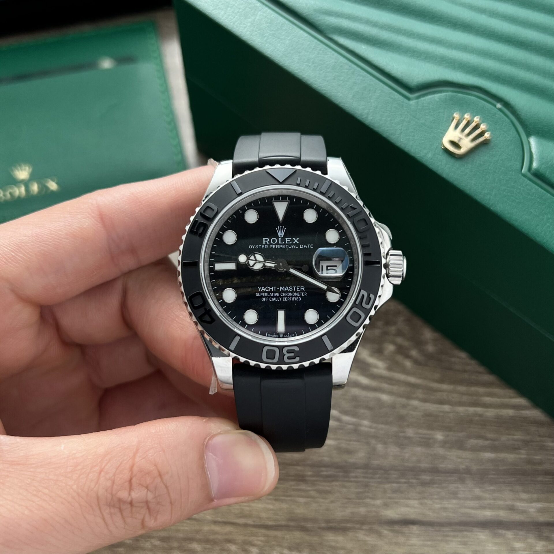 Rolex Clone Watch Yacht-Master Black Dial Rubber Strap 40mm