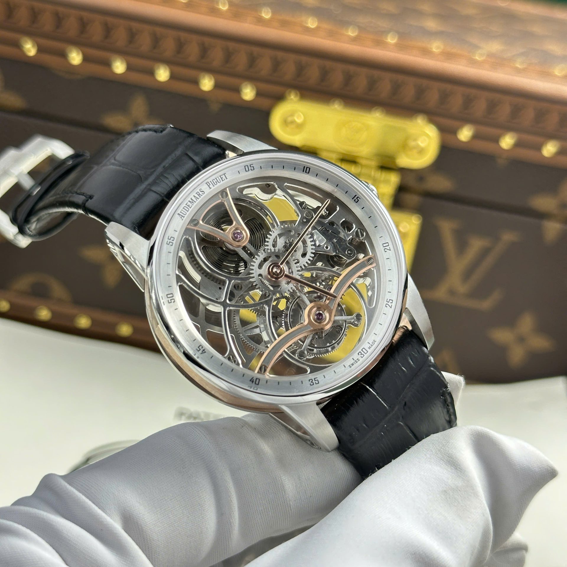 Audemars Piguet 26600 Tourbillon Openworked Super Clone Watch Leather Strap 41mm - Image 3