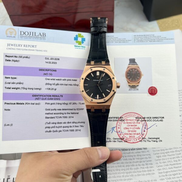 Dong Ho Audemars Piguet Royal Oak 15500OR Boc Vang Hong Day Da Den 41mm 2 1