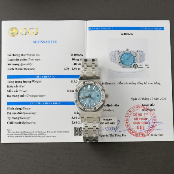 Dong Ho Audemars Piguet Royal Oak Che Tac Mat Xanh Bang Vien Dinh Kim Cuong Moissanite 34mm 1 1