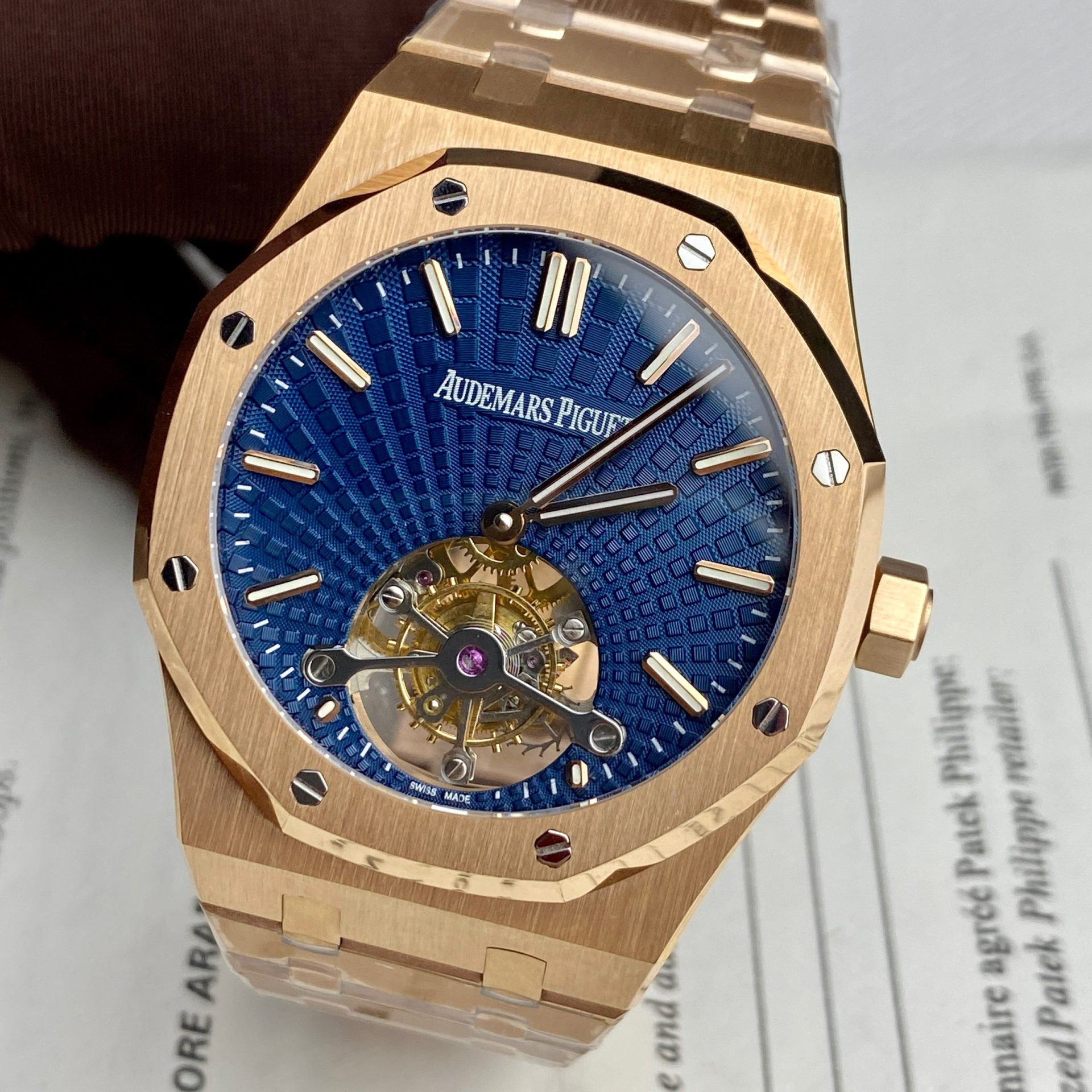 Audemars Piguet Super Clone Watch Royal Oak Tourbillon Rose Gold 26522OR Dial Blue 41mm - Image 3