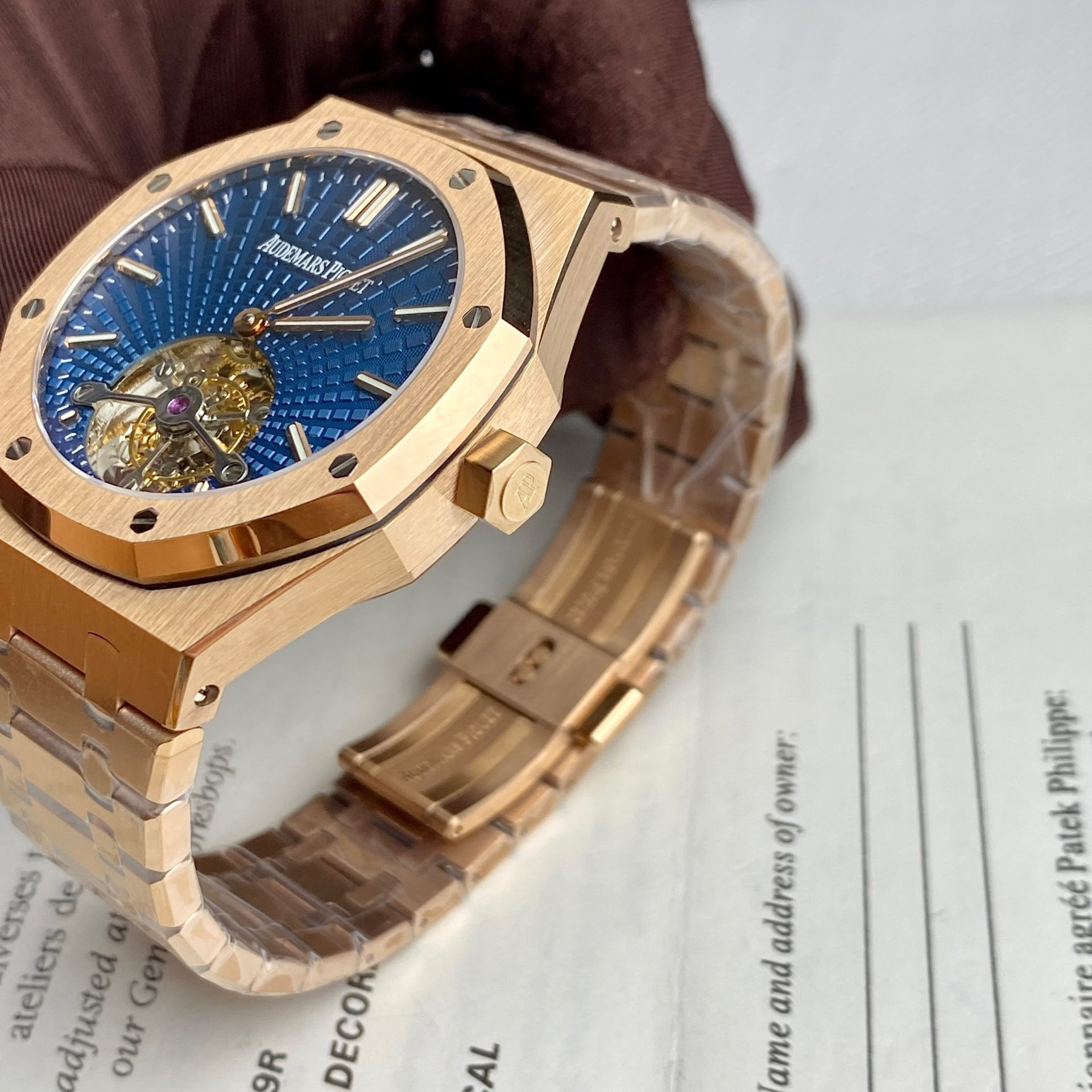 Audemars Piguet Super Clone Watch Royal Oak Tourbillon Rose Gold 26522OR Dial Blue 41mm - Image 8