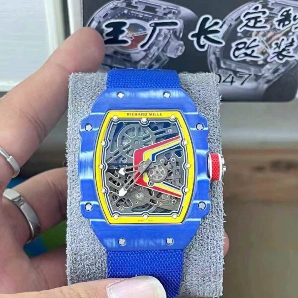 Dong Ho Che Tac Richard Mille RM67 02 Vo Carbon Mau Xanh Duong Sieu Nhe 37 Grams 38.7×47 5 1