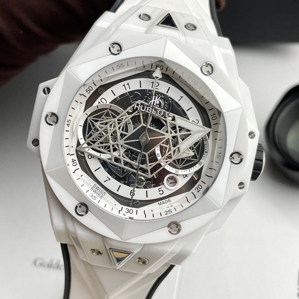 Hublot Big Bang Sang Bleu II Super Clone Watch White Ceramic Rubber Strap 45mm