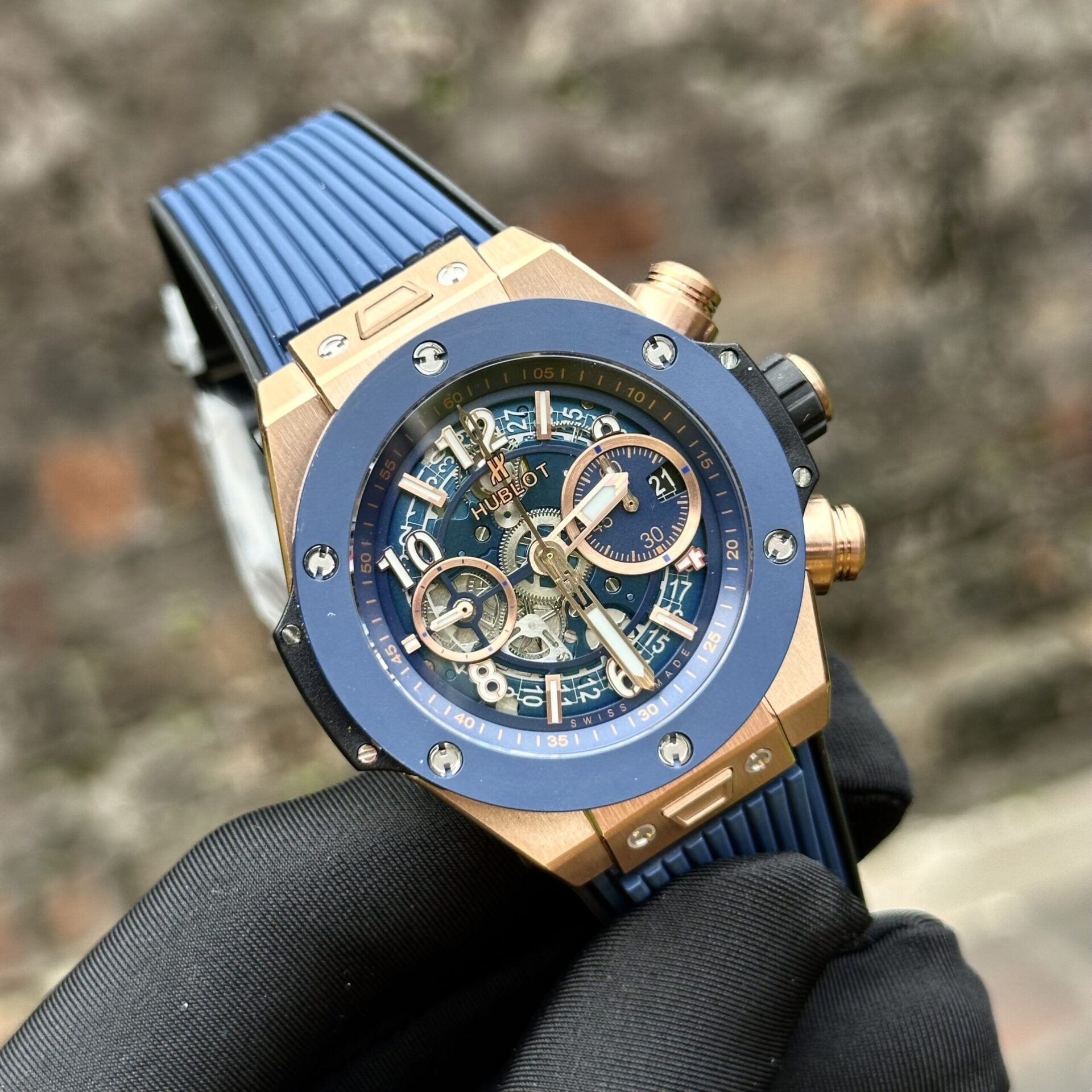 Hublot Replica Watch Big Bang Unico King Gold Blue Ceramic Benzel 44mm - Image 2