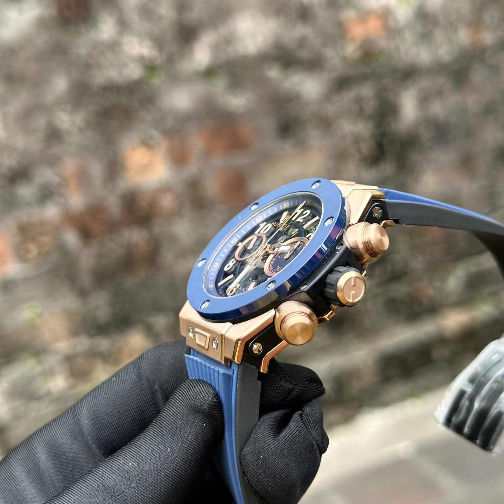 Hublot Replica Watch Big Bang Unico King Gold Blue Ceramic Benzel 44mm - Image 4