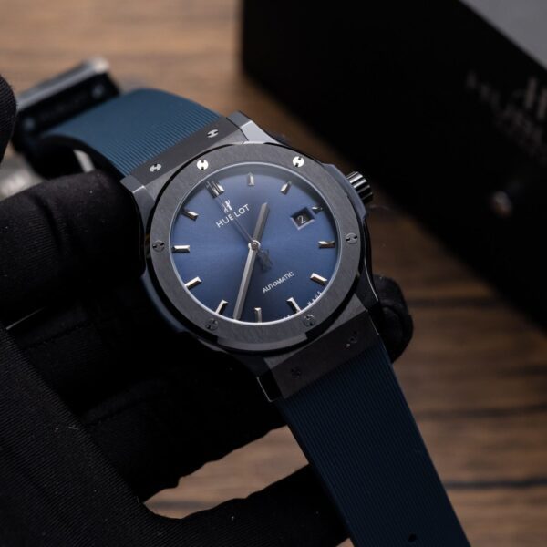 Dong Ho Hublot Ceramic Mat Xanh Blue Rep 11 Day Cao Su GSF 42mm 8 1