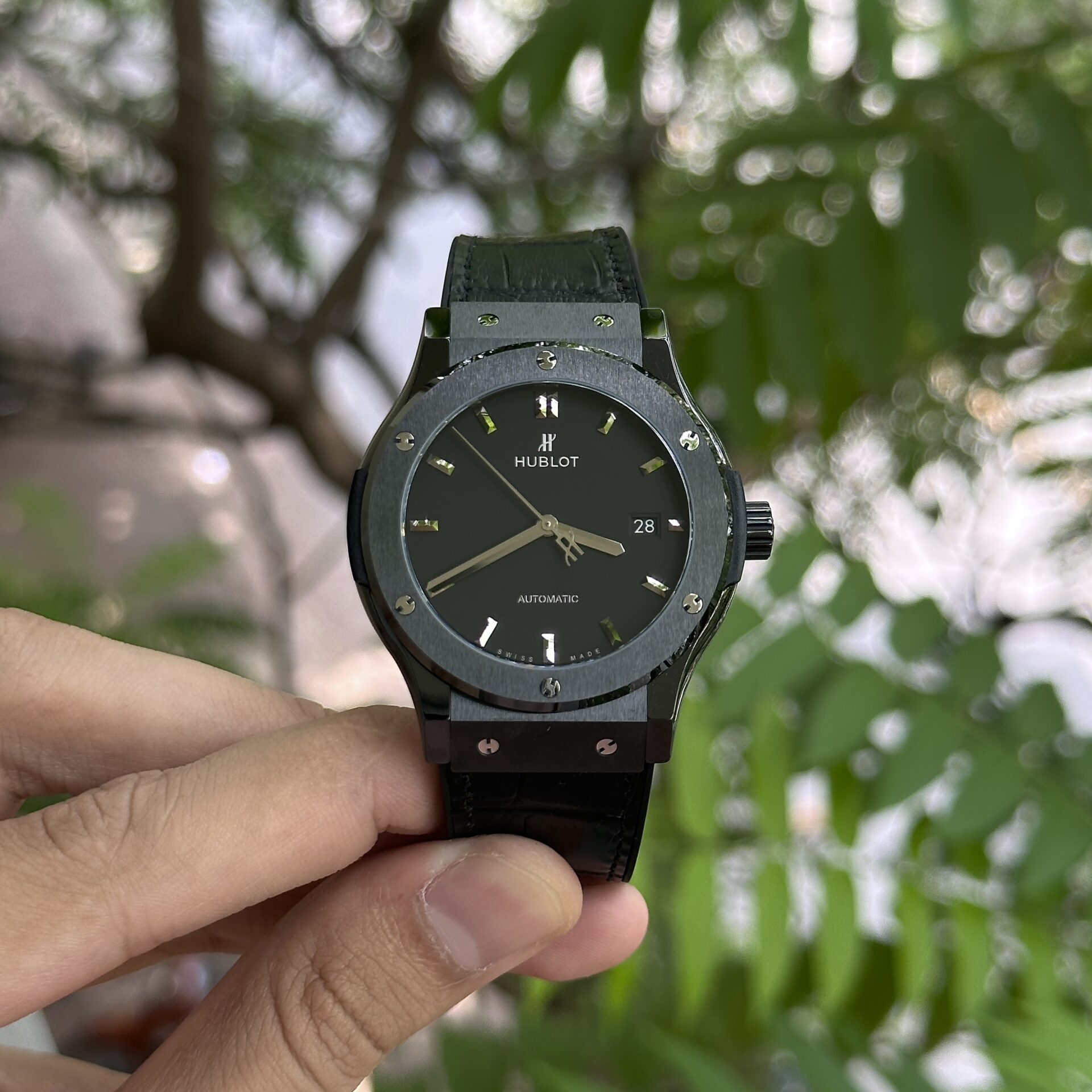 Hublot Classic Fusion Ceramic Replica Watch Black Leather Strap JJZ 42mm - Image 2
