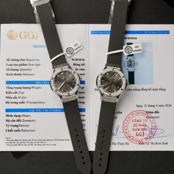 Dong Ho Hublot Classic Fusion Che Tac Dinh Kim Cuong Moissanite Mau Xam 33mm 5 1