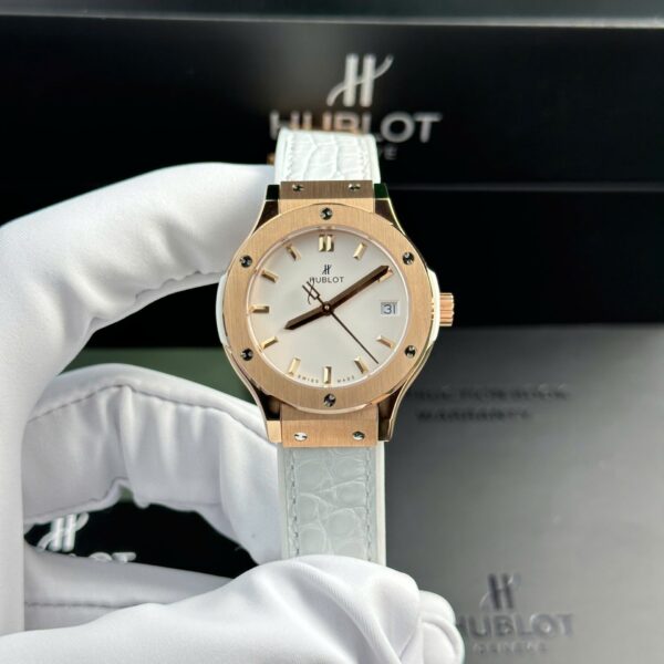 Dong Ho Hublot Classic Fusion King Gold Replica 11 Nu Mau Trang Nha May HB 33mm 3 1