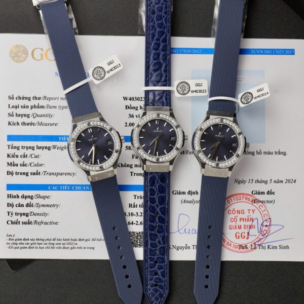 Dong Ho Hublot Classic Fusion Titanium Mat Xanh Blue Replica 11 Vien Dinh Kim Cuong Moissanite 33mm 4 1