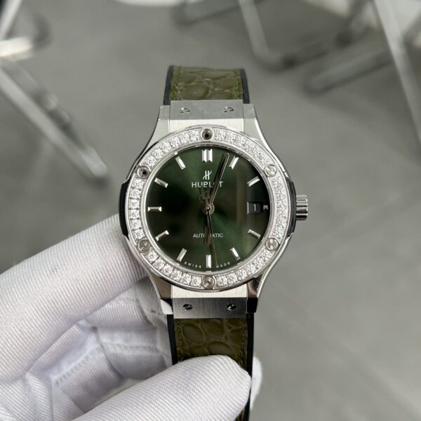 Dong Ho Hublot Dinh Da Mau Xanh La Cay Nha May HB 38mm 7 1