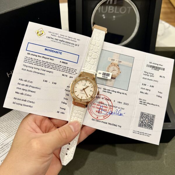 Dong Ho Hublot Do Kim Cuong Moissanite Mau Trang 38mm 4 scaled 1