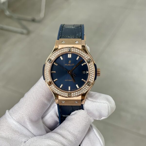 Dong Ho Hublot Mau Xanh Blue Dinh Da Nha May HB 38mm 1 1