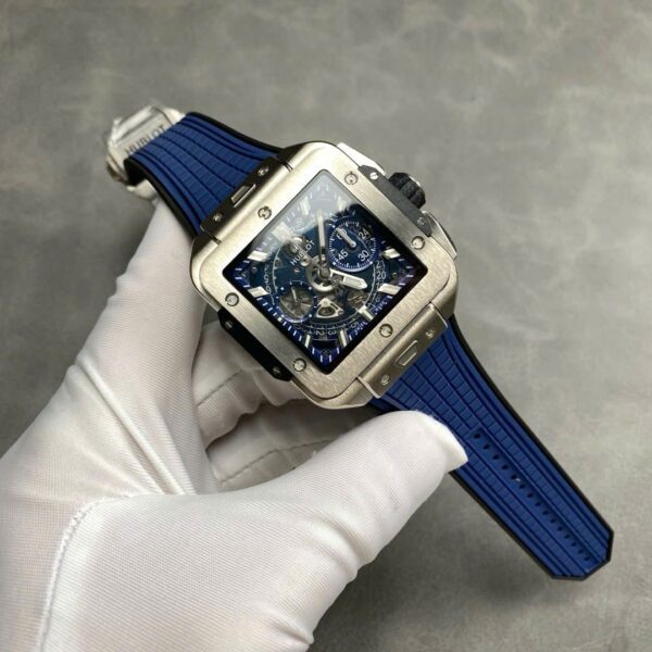 Dong Ho Hublot Nam Rep 11 Square Bang Unico Titanium Mau Xanh Duong Xuong BBF 42mm 5 1