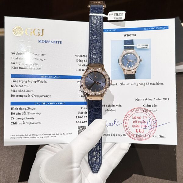 Dong Ho Hublot Nu Dinh Kim Cuong Moissanite Mau Xanh Duong 33mm 3 1