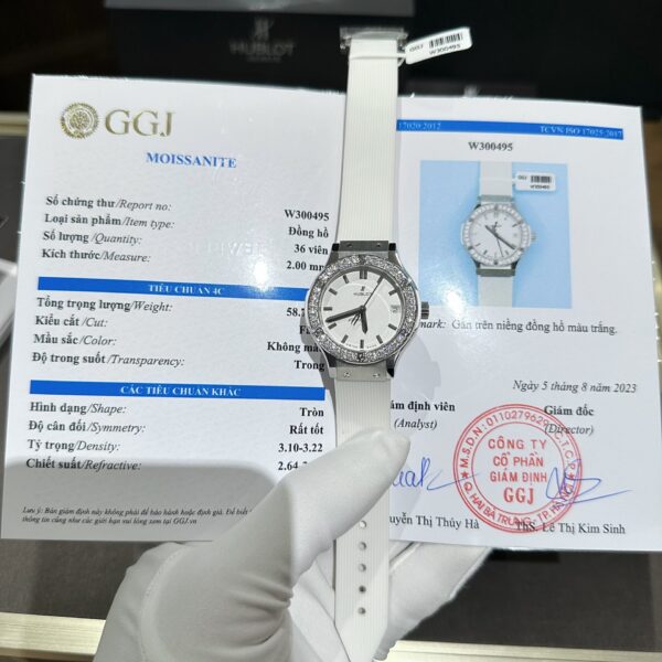 Dong Ho Hublot Nu Do Kim Cuong Moissanite Mau Trang HBF 33mm 2 1
