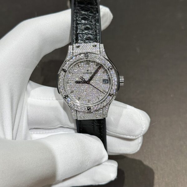 Dong Ho Hublot Nu Mau Den Dinh Full Kim Cuong Moissanite 33mm 5 1