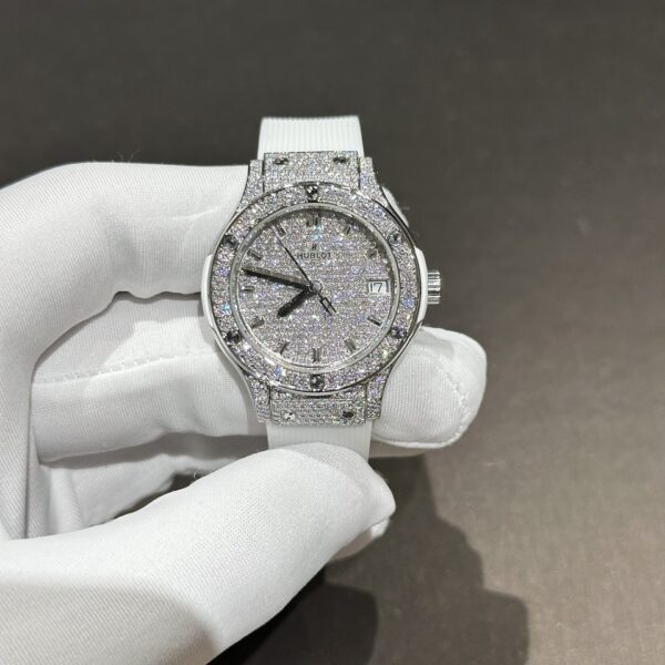 Dong Ho Hublot Nu Mau Trang Do Full Kim Cuong Moissanite 33mm 4 1