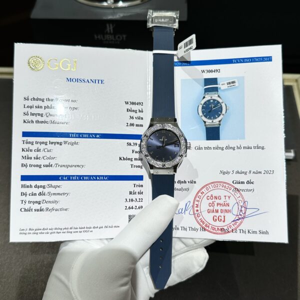 Dong Ho Hublot Nu Mau Xanh Duong Do Kim Cuong Moissanite 33mm 1 2