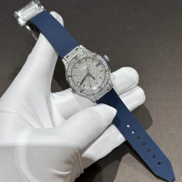 Dong Ho Hublot Nu Mau Xanh Duong Do Kim Cuong Moissanite 33mm 4 1