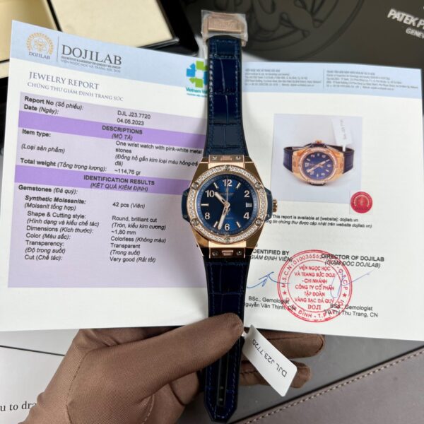 Dong Ho Hublot One Click King Gold Dinh Kim Moissanite Mau Xanh 39mm 1 1