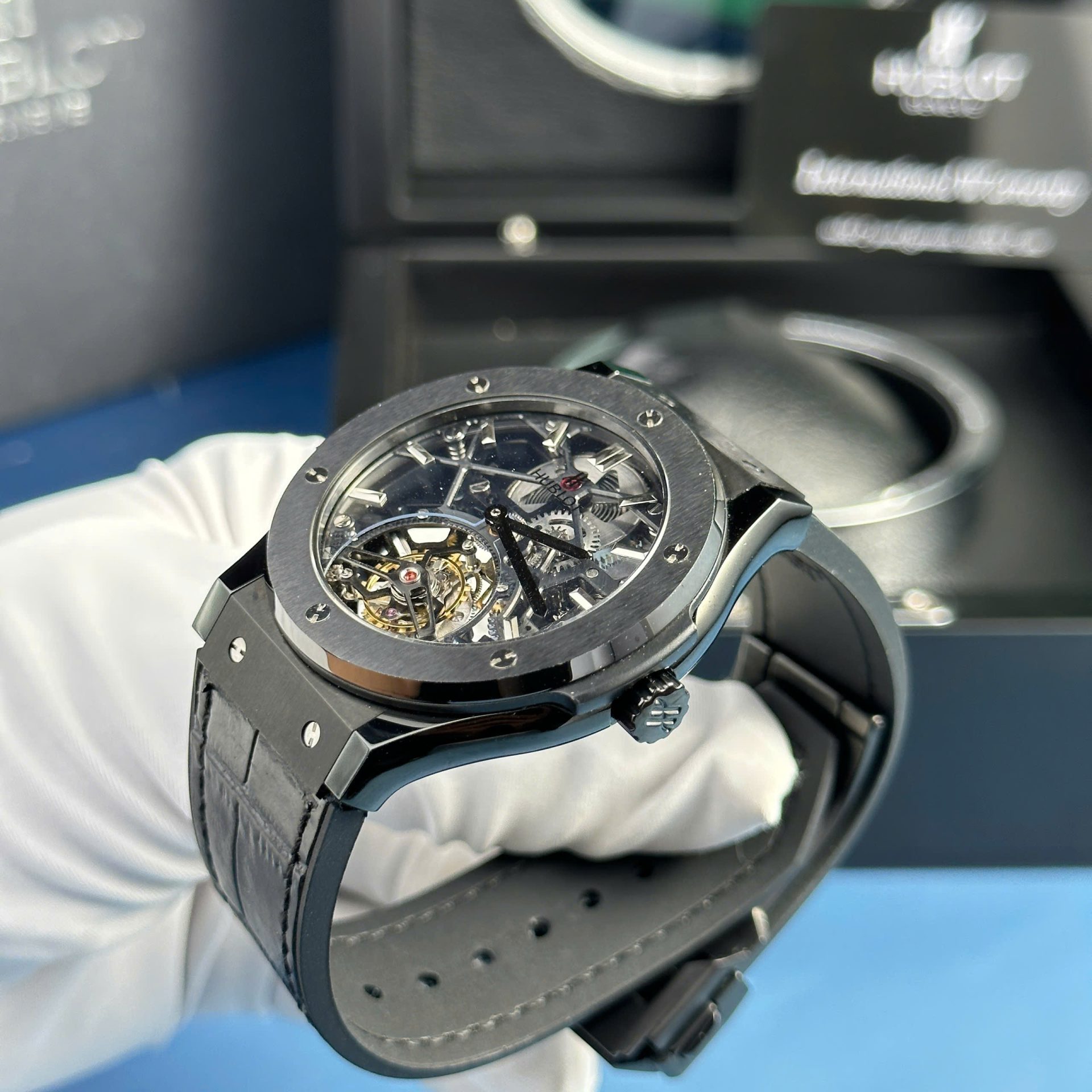 Hublot Replica Watch Classic Fusion Skeleton Tourbillon Black Ceramic 45mm - Image 4