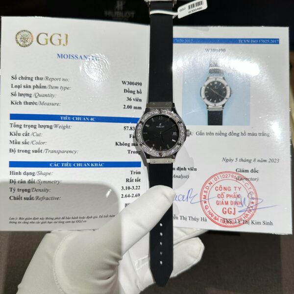 Dong Ho Nu Hublot Do Kim Cuong Moissanite Day Cao Su HBF 33mm 5 1