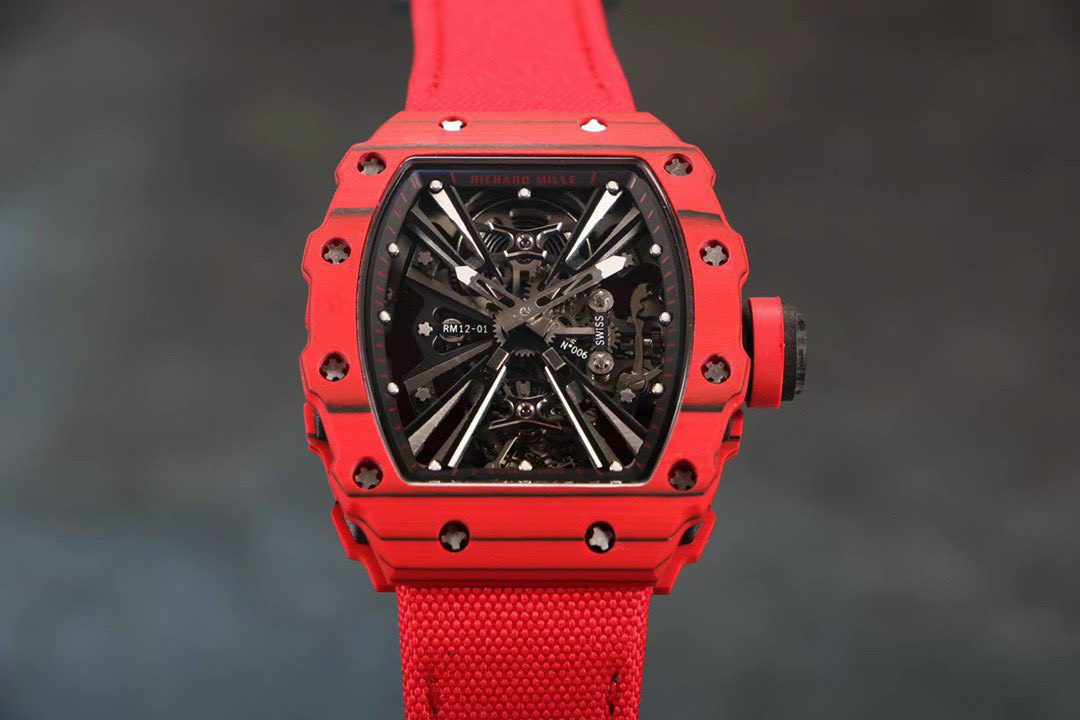 Richard Mille Best Super Clone Watch RM12-01 Tourbillon Carbon Red 40mm