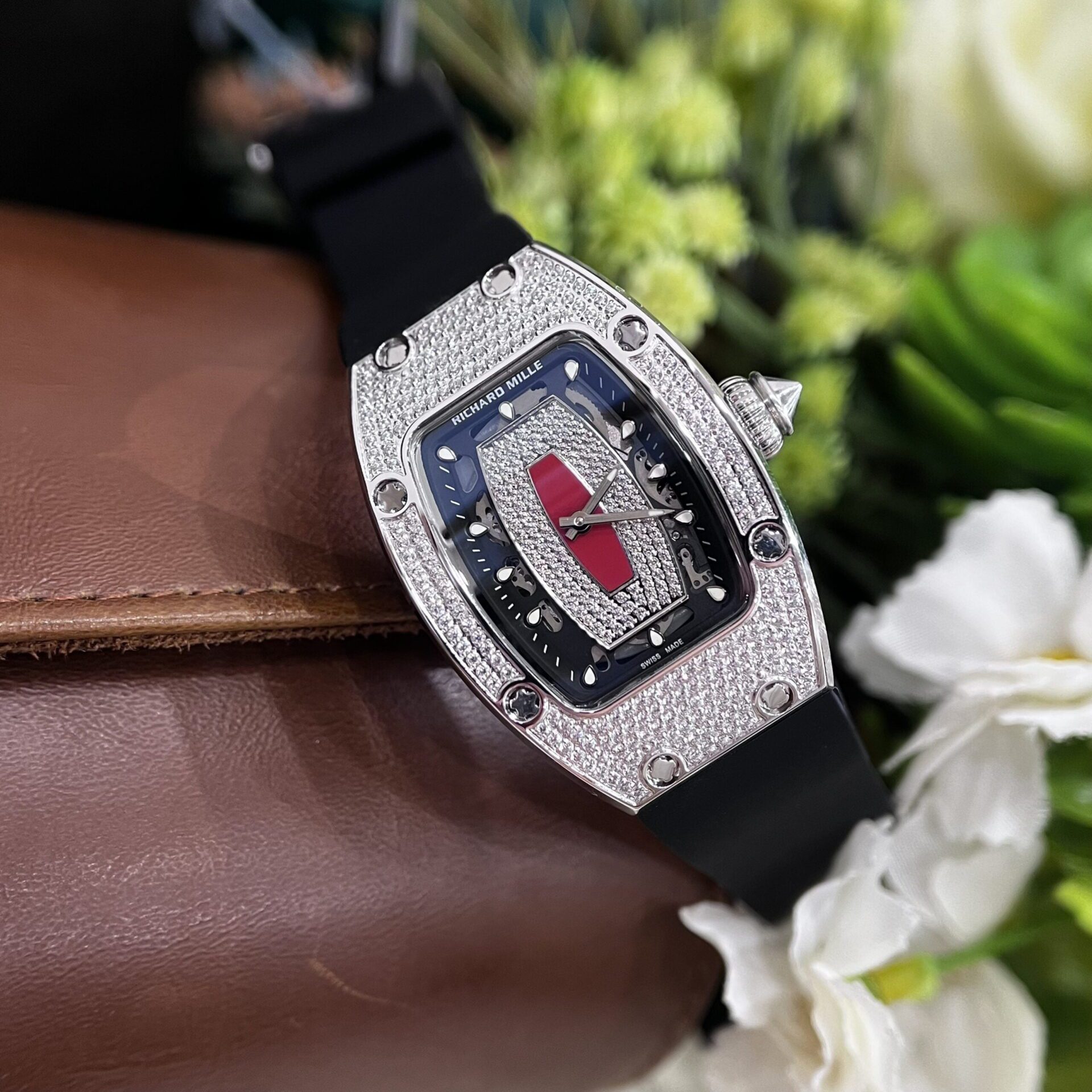 Richard Mille Super Clone Watch RM007 Red Dial Rubber Strap 36mm - Image 2