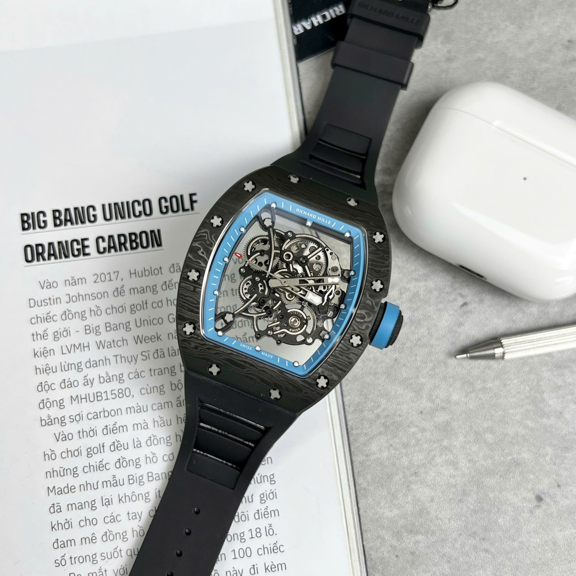 Richard Mille RM055 Super Clone Watch Full Carbon Case Rubber Strap 45mm