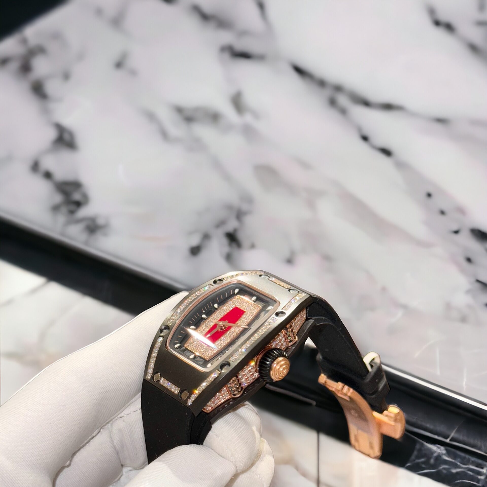 Richard Mille RM07 Super Clone Watch Gold Wrapped With Natural Diamond 36mm - Image 2
